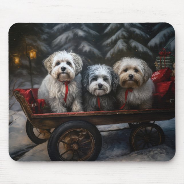 Mousepad Decoração de Natal de Havanese Snowy Sleigh (Frente)