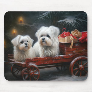 Mousepad Decoração de Natal de Maltês Snowy Sleigh
