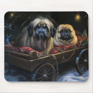 Mousepad Decoração de Natal de Pekingese Snowy Sleigh
