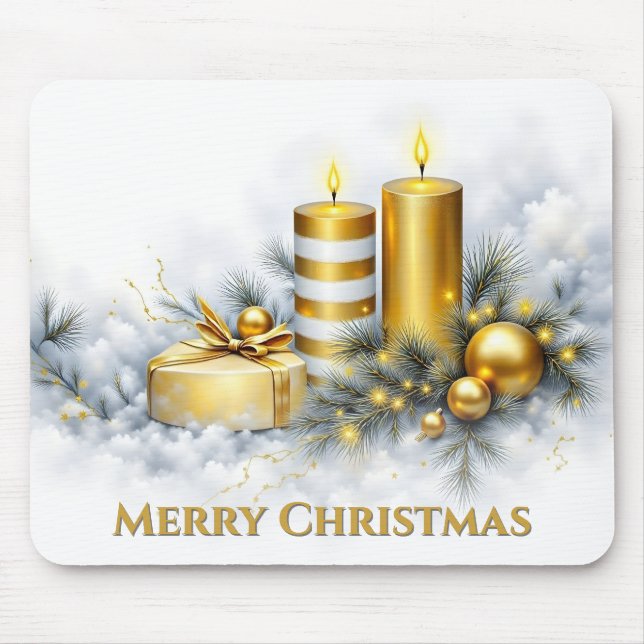 Mousepad Decoração de Natal Dourada Elegante (Frente)