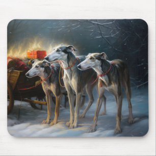 Mousepad Decoração de Natal Greyhound Snowy Sleigh