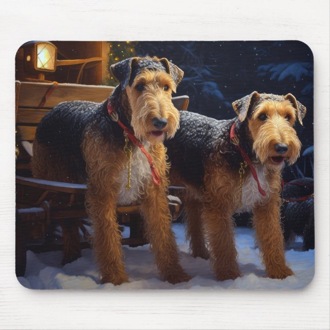 Mousepad Decoração de Natal Passeio de Trenó Nevado Airedal (Frente)