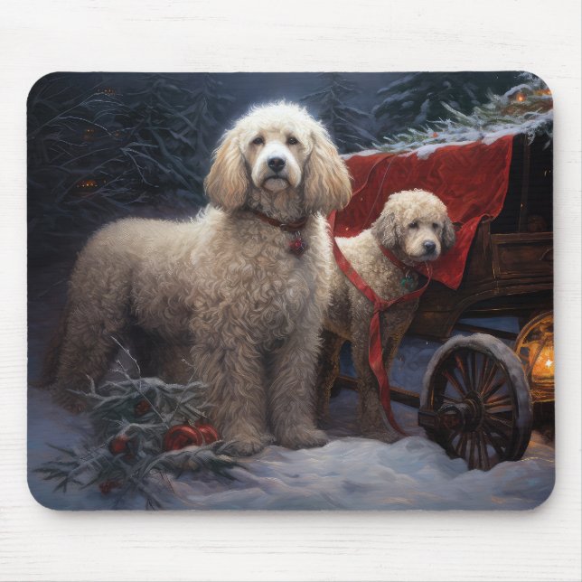 Mousepad Decoração de Natal Poodle Snowy Sleigh (Frente)