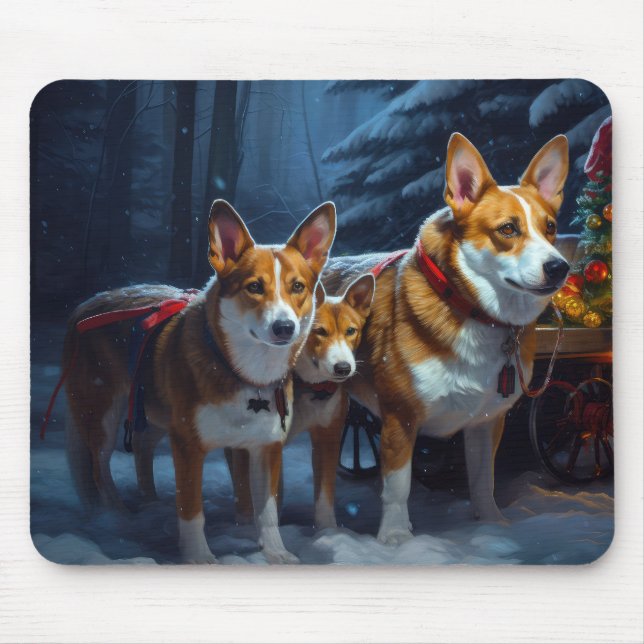 Mousepad Decoração de Natal Trenó com Basenji na Neve (Frente)