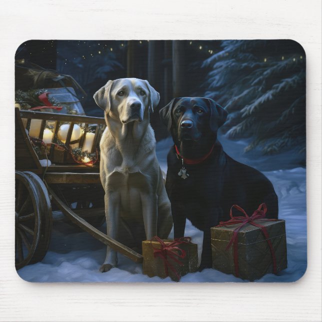 Mousepad Decoração de Natal Trenó com Neve de Labrador (Frente)