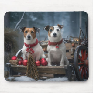 Mousepad Decoração de Natal Trenó Snowy Jack Russell 