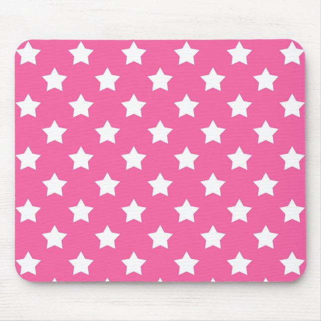 Mousepad Decoração de padrão das estrelas brancas cor-de-ro (Frente)