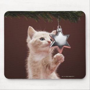 Mousepad Decoração pawing do Natal do gatinho na árvore