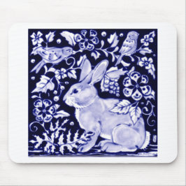 Mousepad Dedham Blue Rabbit, Classic Blue & White Design