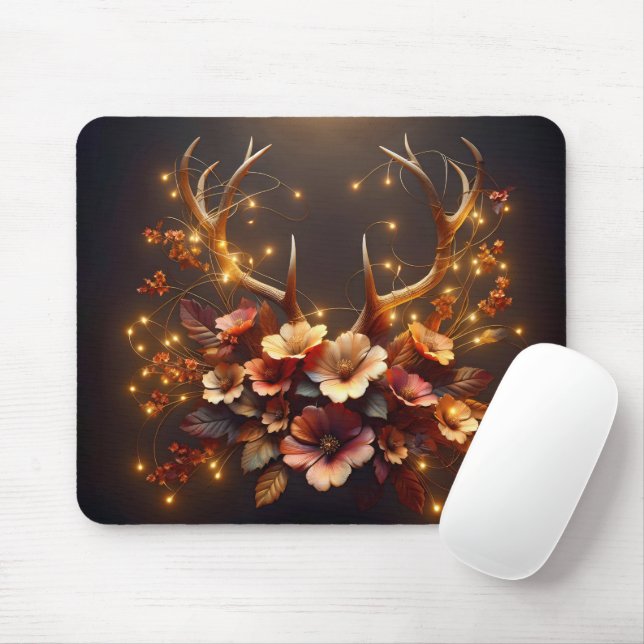 Mousepad Deer Antlers Com Flores De Outono (Com mouse)