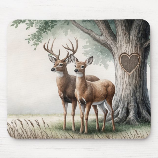 Mousepad Deer Casal Com Coração De Árvore (Frente)