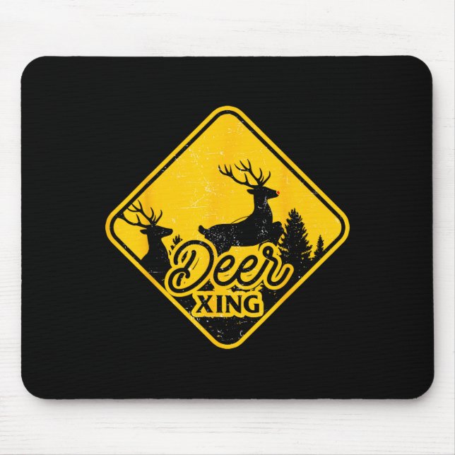 Mousepad Deer Crossing Sign Christmas Xing Reindeer Funny M (Frente)