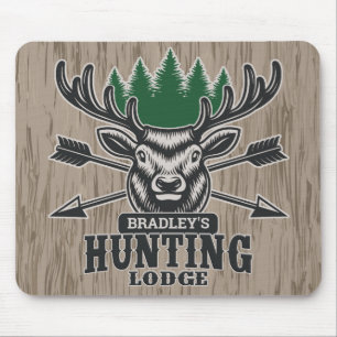 Mousepad Deer Elk Hunter ADD NAME Arco Hunting Lodge Cabin