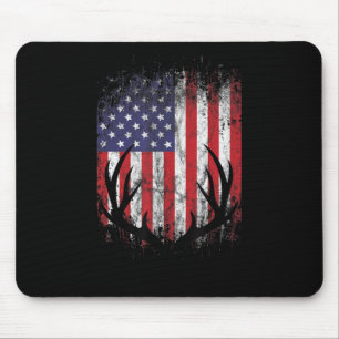 Mousepad Deer Hunting American Flag Whitetail Buck Antlers