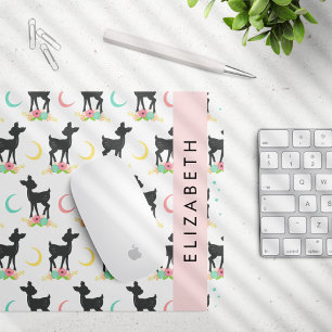 Mousepad Deer Pattern, Baby Deer, Boho, Flores, Seu Nome