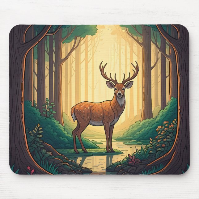 Mousepad Deer standing by a stream in a forest (Frente)