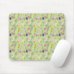 Mousepad Delicar flores silvestres de aquarela em verde