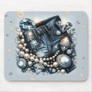 Mousepad Denim Diamantes & Pérolas Jeans Brilho