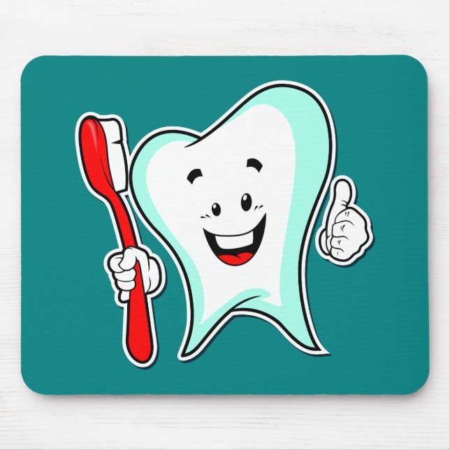 Mousepad Dente bonito feliz dos desenhos animados com uma (Frente)