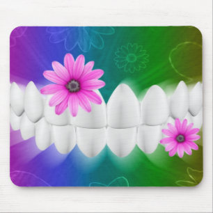 Mousepad Dentes Brancos Sorriem Dentista De Flor Rosa