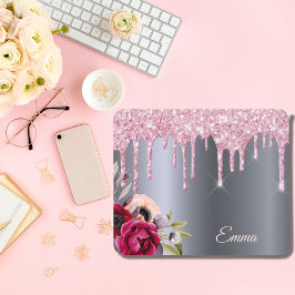 Mousepad Derramamento de prata rosa pinga pingos florais me