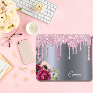 Mousepad Derramamento de prata rosa pinga pingos florais me