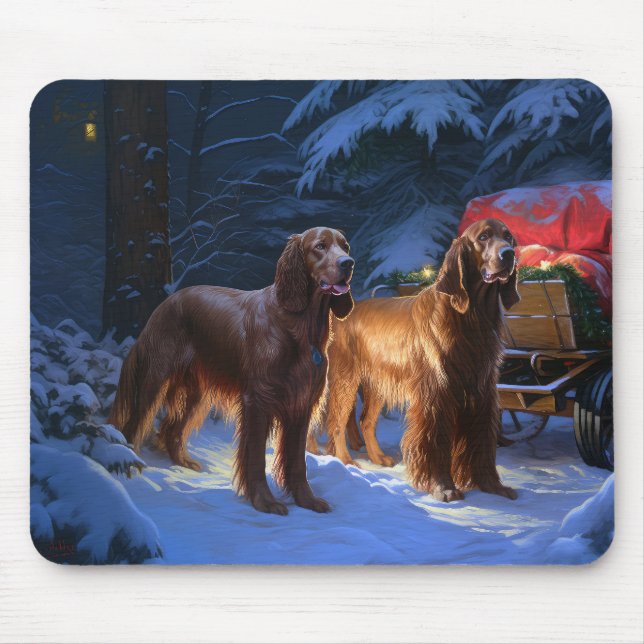 Mousepad Desconto de Natal do Irish Red Setter Snowy Sleigh (Frente)