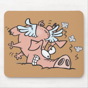 Mousepad desenho animado de porco voador com pouso engraçad