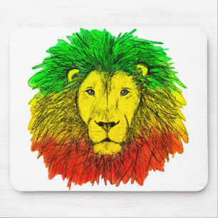 Mousepad Desenho da cabeça de leão Rasta vermelho amarelo v