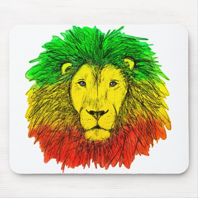 Mousepad Desenho da cabeça de leão Rasta vermelho amarelo v (Frente)