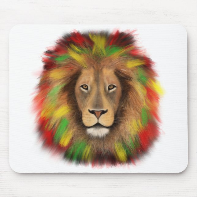 Mousepad Desenho da cabeça de leão Rasta vermelho amarelo v (Frente)