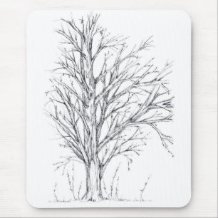 Mousepad Desenho de Arte de Tinta Preta da Árvore Inverna