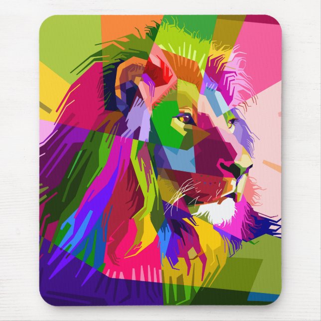 Mousepad Desenho de Arte Pop Prismática Colorida de Leão (Frente)