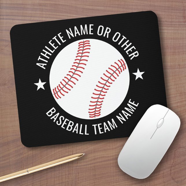 Mousepad Desenho de Baseball com Equipe e Nome de Atleta mo (Personalized Mousepad - Sports Baseball Theme with custom name)