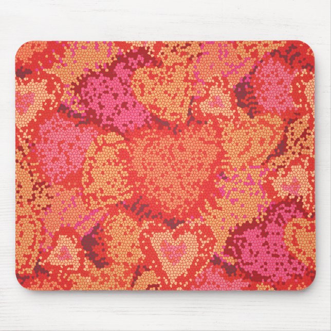 Mousepad Desenho de corações mosaico fofos (Frente)