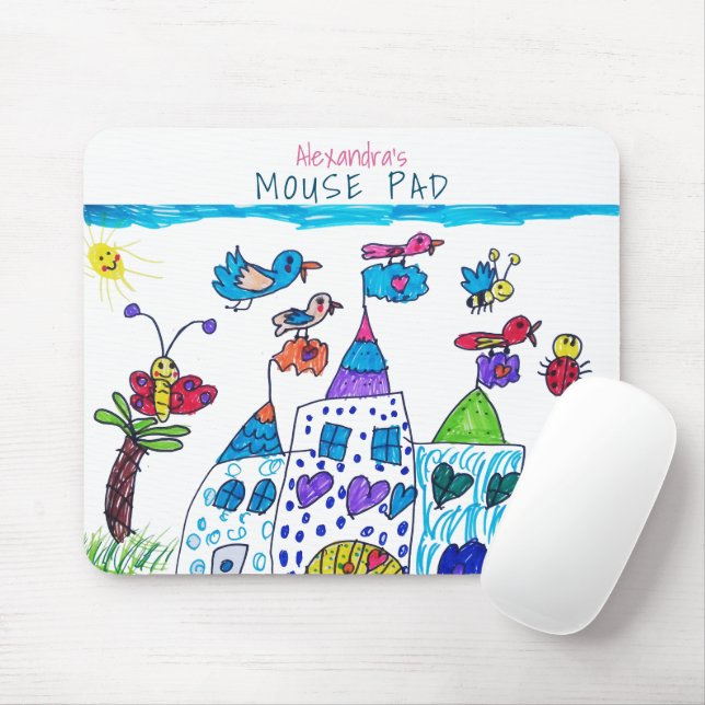 Mousepad Desenho de Criança, Castelo Colorido Fofo (Com mouse)