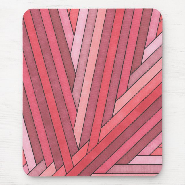 Mousepad Desenho de Faixa Geométrica Vermelha Pintada à Mão (Frente)