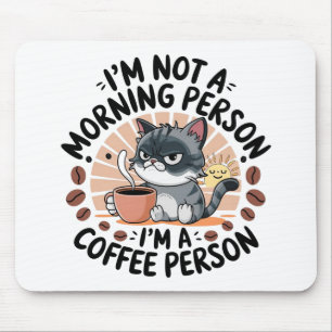 Mousepad Desenho de Gato Divertido com Atitude de Café em P