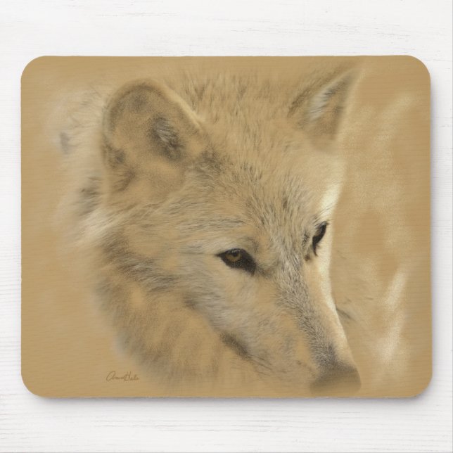 Mousepad Desenho de giz branco do lobo de madeira (Frente)
