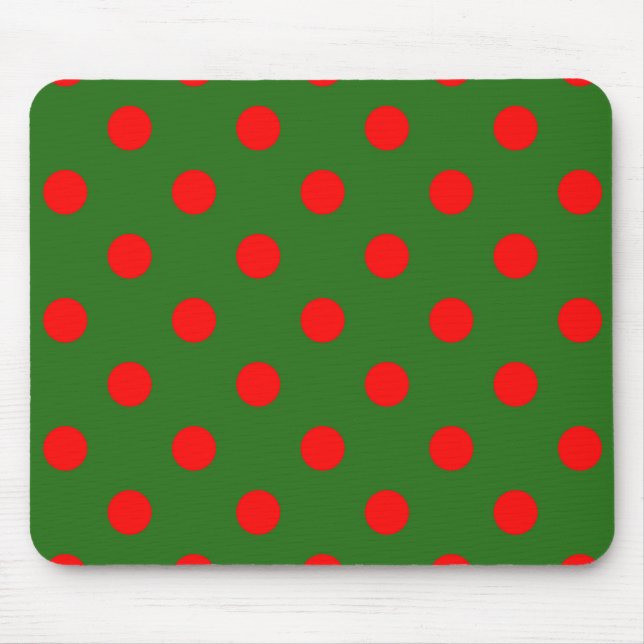 Mousepad Desenho de padrão de bolinhas vermelhas em verde  (Frente)