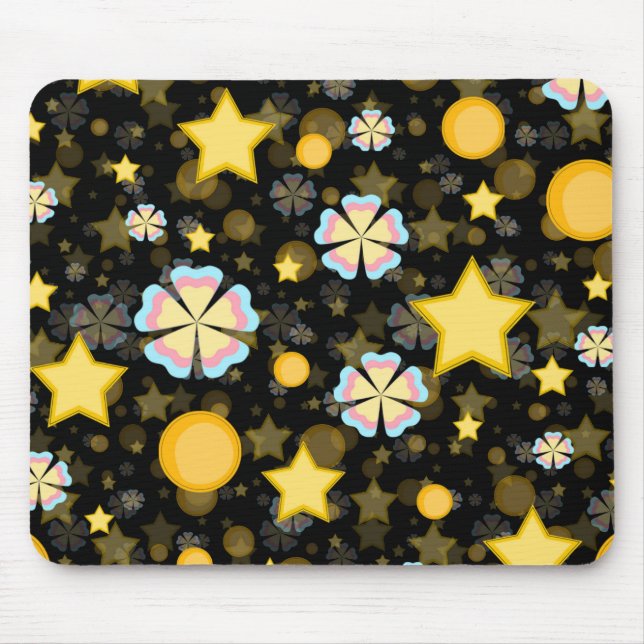 Mousepad Desenho de padrão de flores estrelas sol brilhante (Frente)