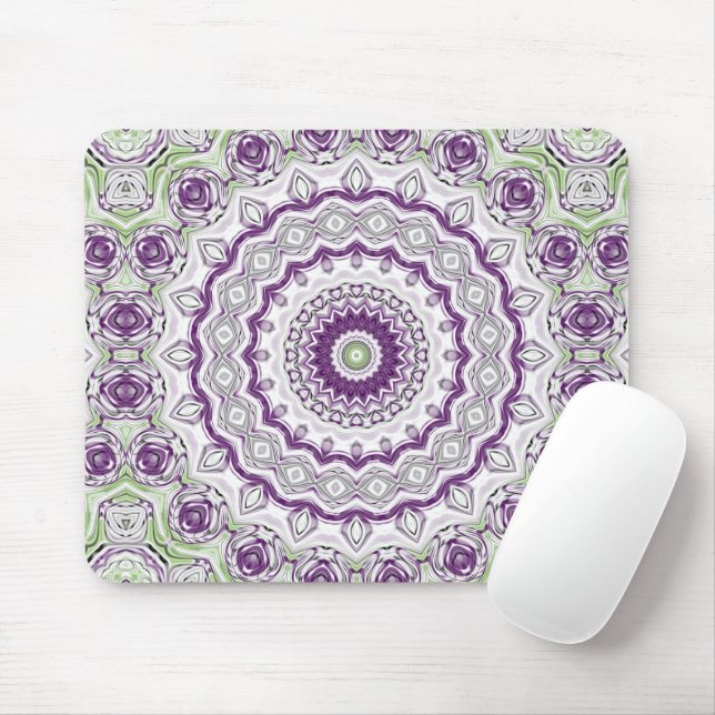 Mousepad Desenho de Padrão de Mandala Roxo e Verde (Com mouse)