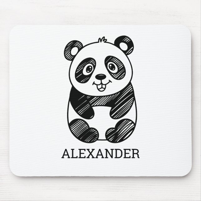 Mousepad Desenho de Panda Branco e Preto Minimalista (Frente)