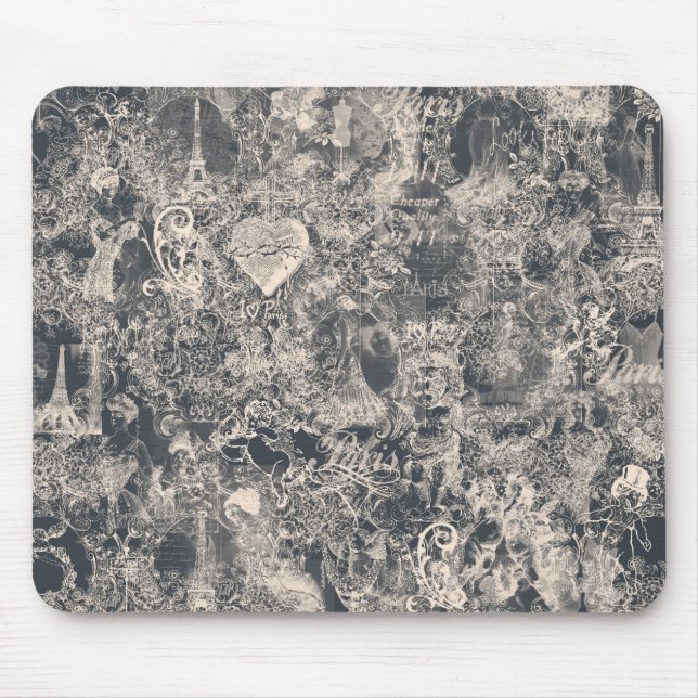 Mousepad Desenho de Toile de Paris Preto Elegante (Frente)