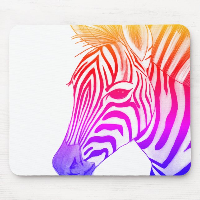 Mousepad Desenho de zebra preto e colorido (Frente)