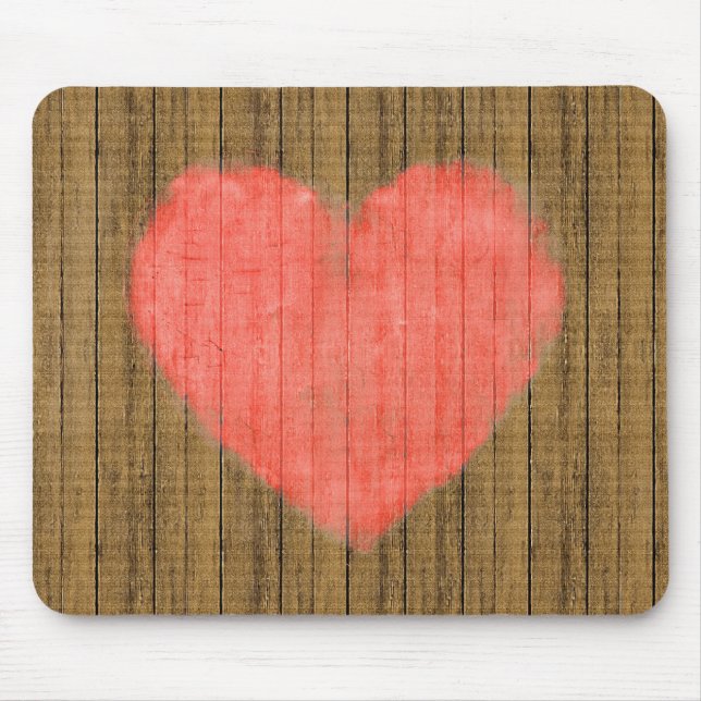 Mousepad Desenho do coração na parede de madeira (Frente)