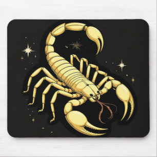 Mousepad Desenho do Zodíaco Escorpião Dourado com Ornamento