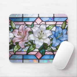 Mousepad Desenho Floral de Lírio em Vidro Manchado Elegante