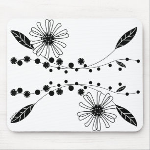 Mousepad Desenho Floral Preto e Branco Fluido