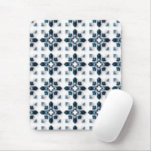 Mousepad Desenho Geométrico Abstrato em Azul e Branco